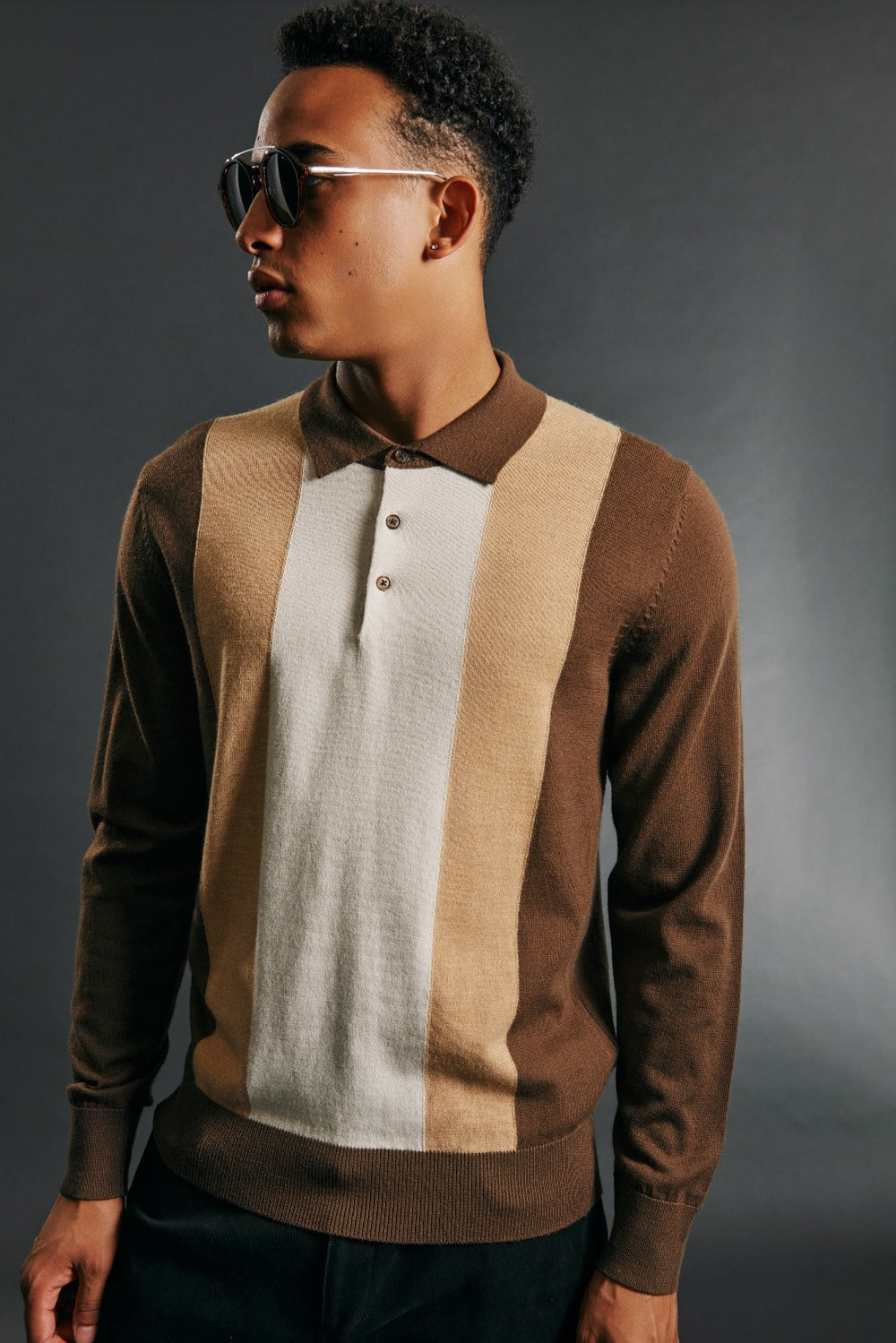 Chocolate Ben Sherman Block Stripe Merino Polo Neck Sweaters | 5147-MXGUH