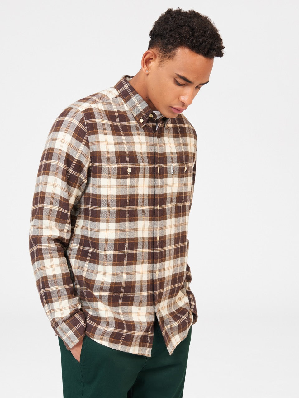 Chocolate Ben Sherman Brushed Plain Check Shirts | 7529-BFXNG