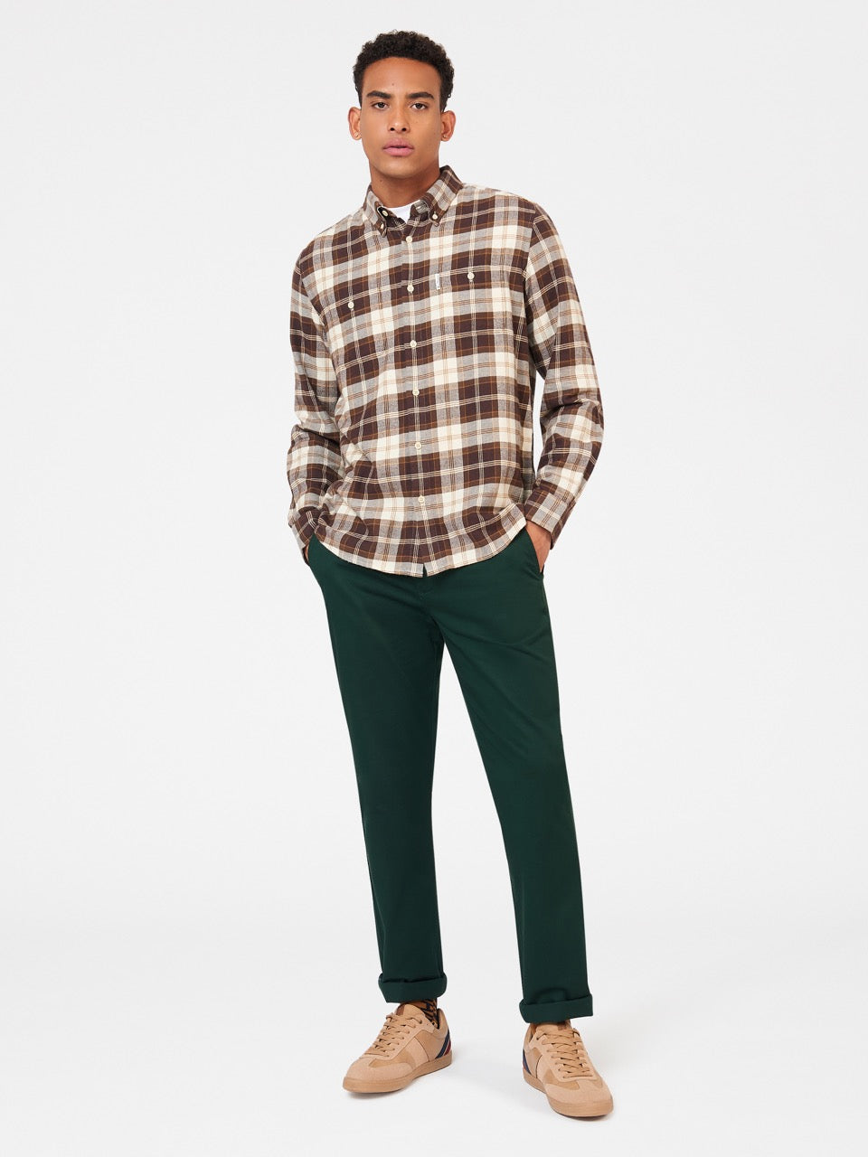 Chocolate Ben Sherman Brushed Plain Check Shirts | 7529-BFXNG