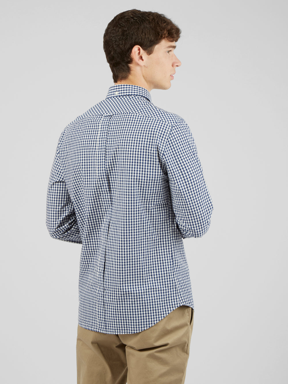 Dark Blue Ben Sherman Signature Long-Sleeve Gingham Shirts | 2307-MIKJS