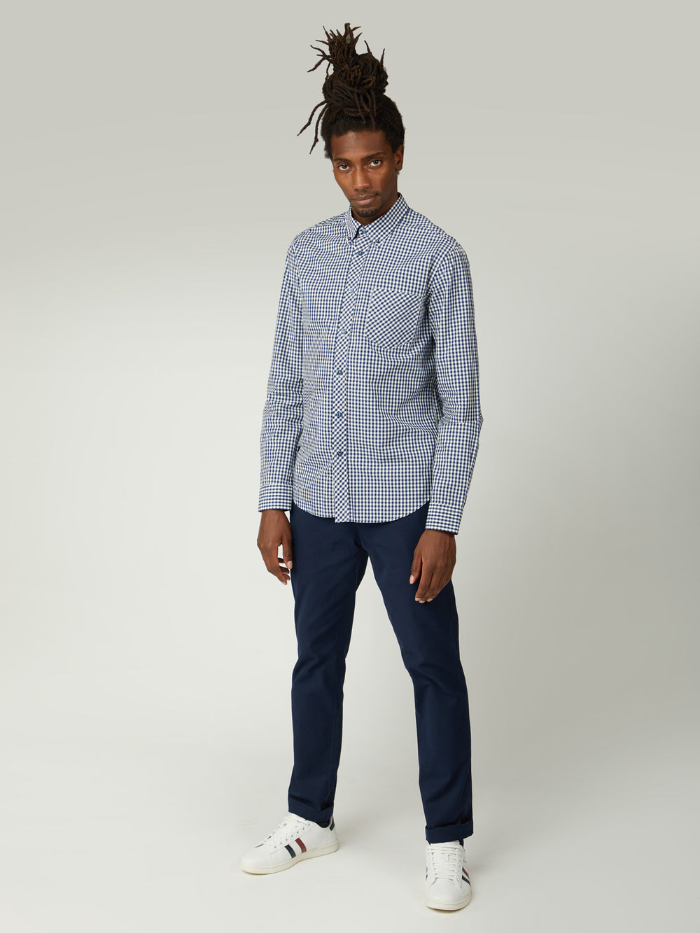 Dark Blue Ben Sherman Signature Long-Sleeve Gingham Shirts | 2307-MIKJS