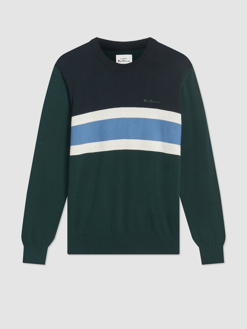 Dark Green Ben Sherman Chest Stripe Crewneck Knitwear | 9283-JFMPO