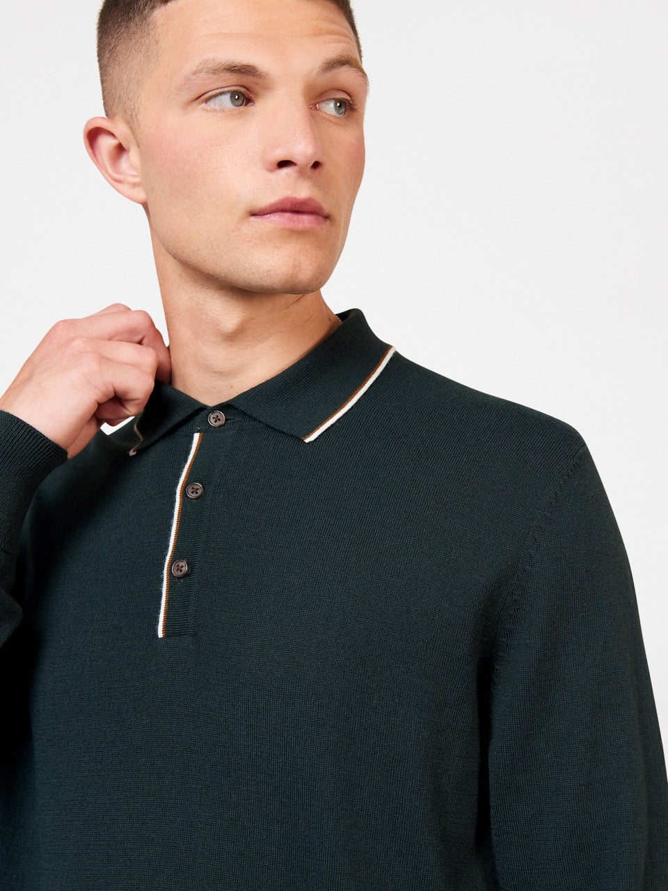 Dark Green Ben Sherman Tipped Merino Polo Neck Sweaters | 3647-KUSHN