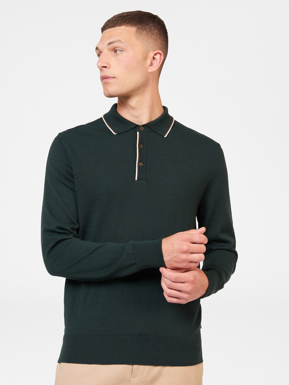 Dark Green Ben Sherman Tipped Merino Polo Neck Sweaters | 3647-KUSHN