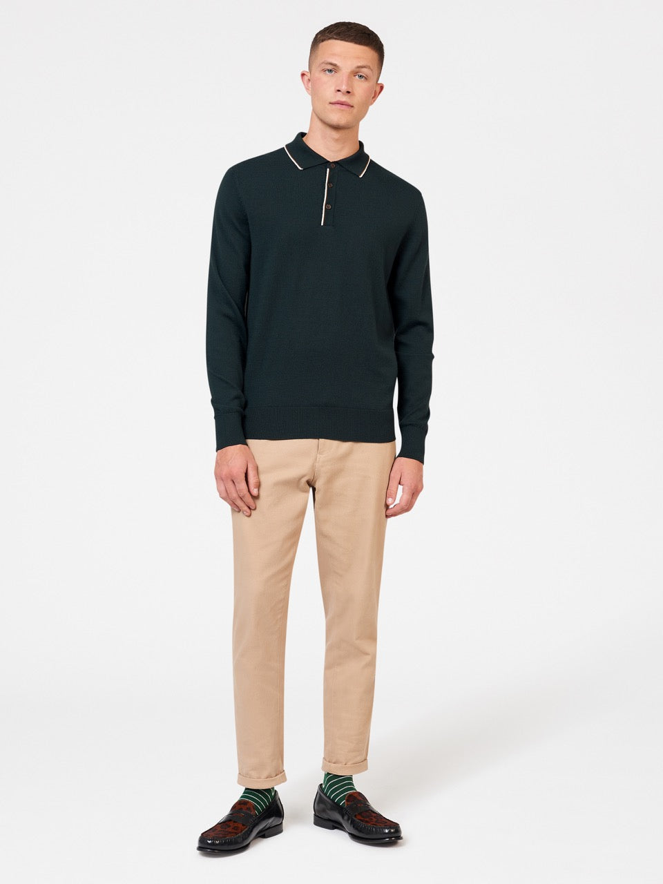 Dark Green Ben Sherman Tipped Merino Polo Neck Sweaters | 3647-KUSHN