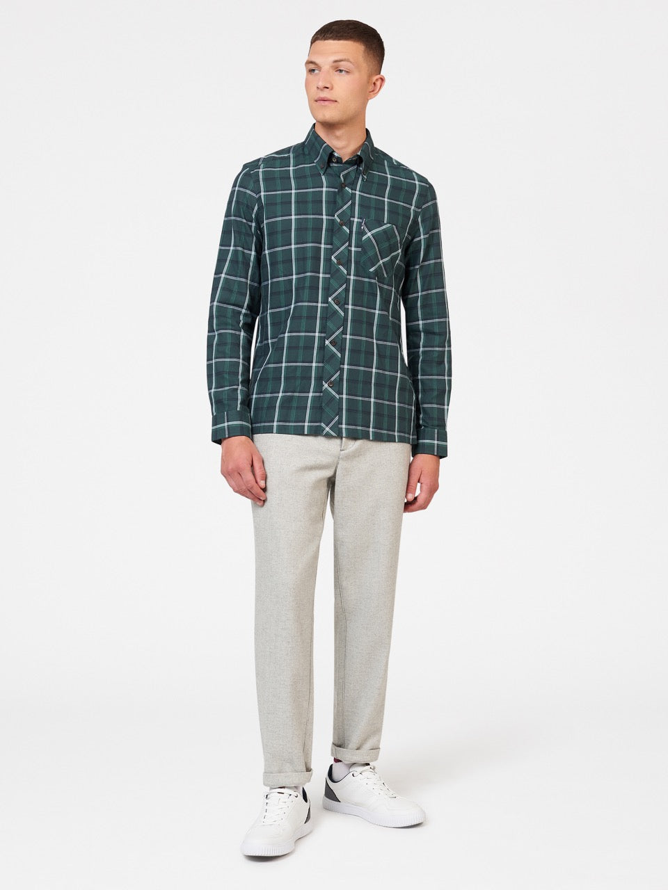 Green Ben Sherman Grid Check Shirts | 6752-YNXJD