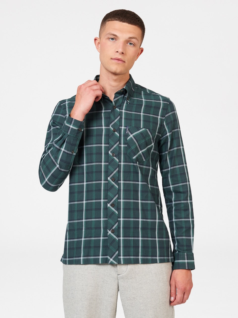 Green Ben Sherman Grid Check Shirts | 6752-YNXJD