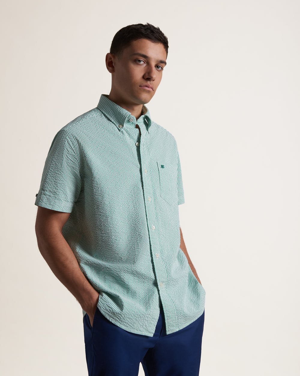 Green Ben Sherman Seersucker Bengal Stripe Shirts | 5976-FOGVD