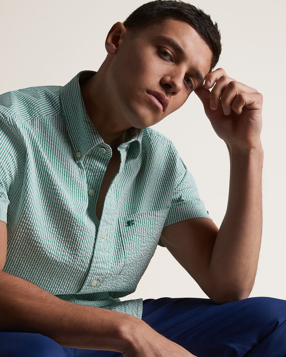 Green Ben Sherman Seersucker Bengal Stripe Shirts | 5976-FOGVD