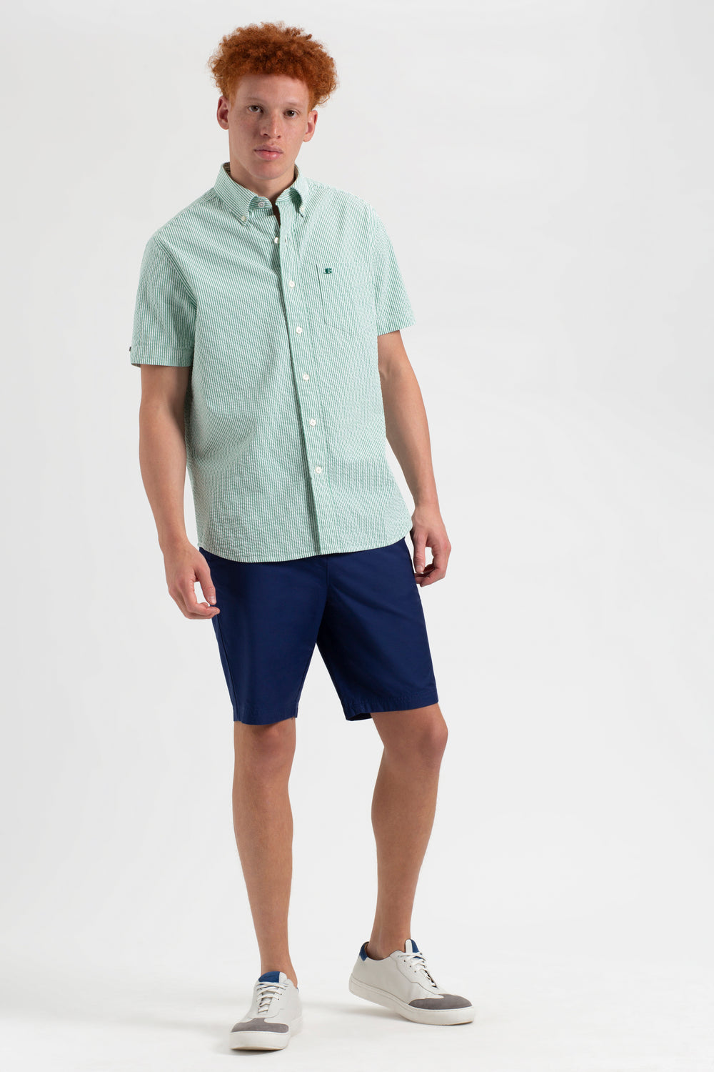 Green Ben Sherman Seersucker Bengal Stripe Shirts | 5976-FOGVD