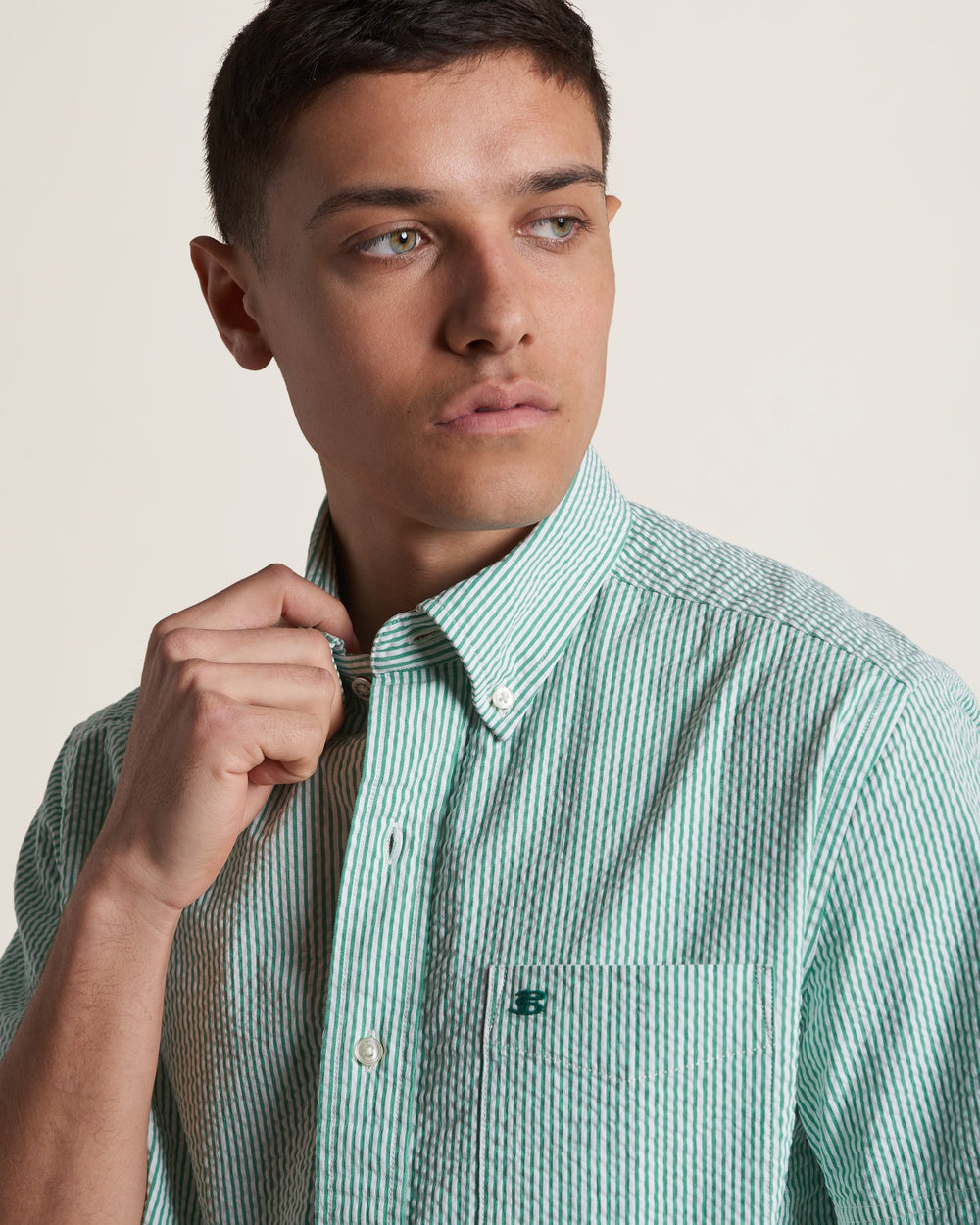 Green Ben Sherman Seersucker Bengal Stripe Shirts | 5976-FOGVD