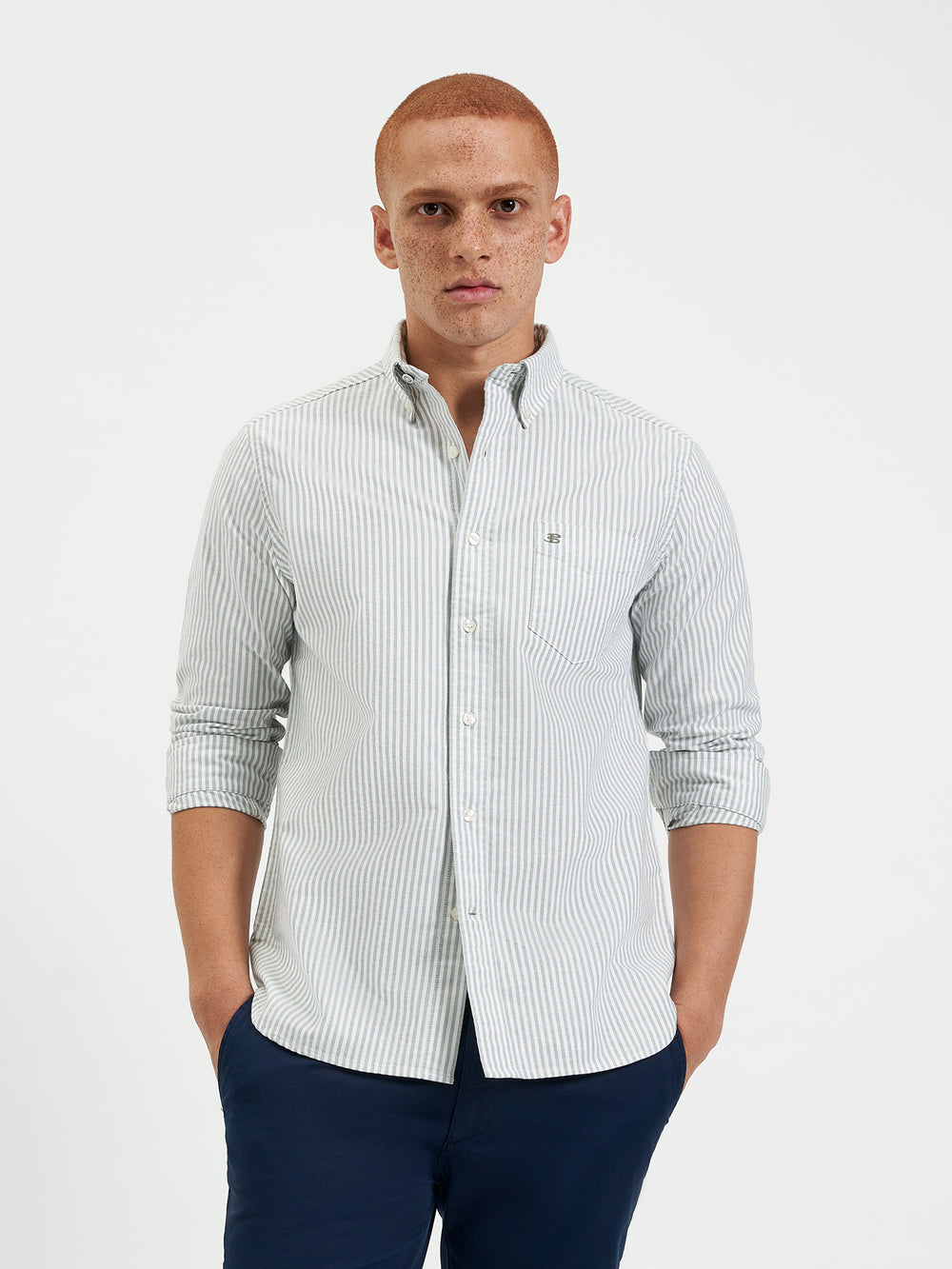 Green Stripes Ben Sherman Brighton Oxford Organic Stripe Green Bengal Stripe Shirts | 7613-GPFZB