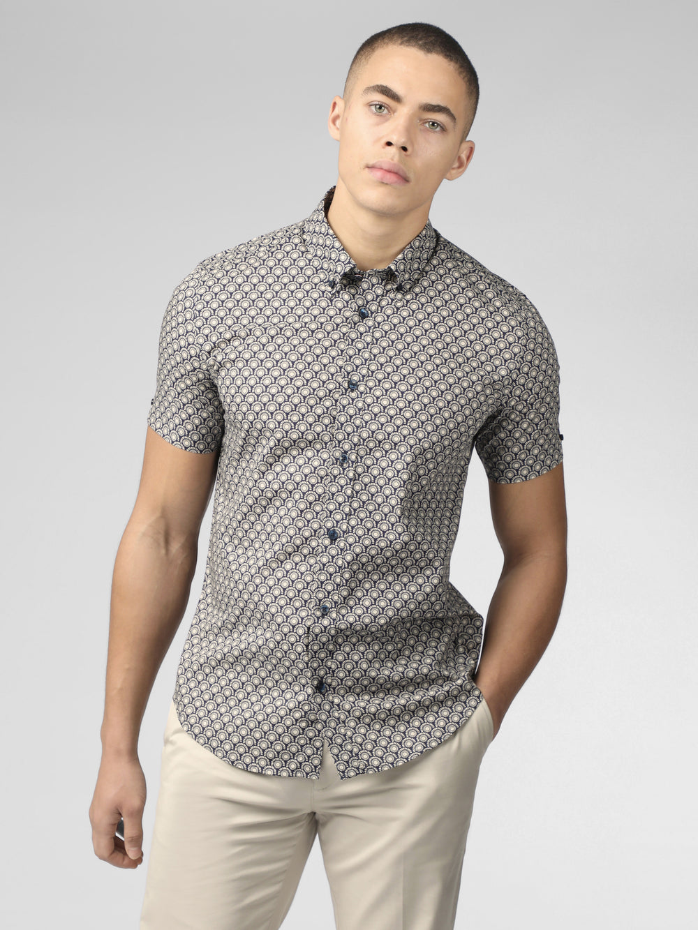 Grey Ben Sherman Block Geo Shirts | 9817-NYORK