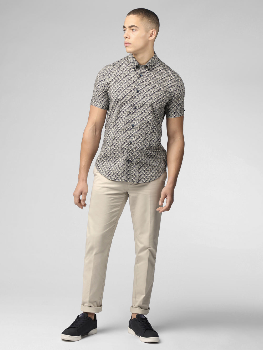 Grey Ben Sherman Block Geo Shirts | 9817-NYORK