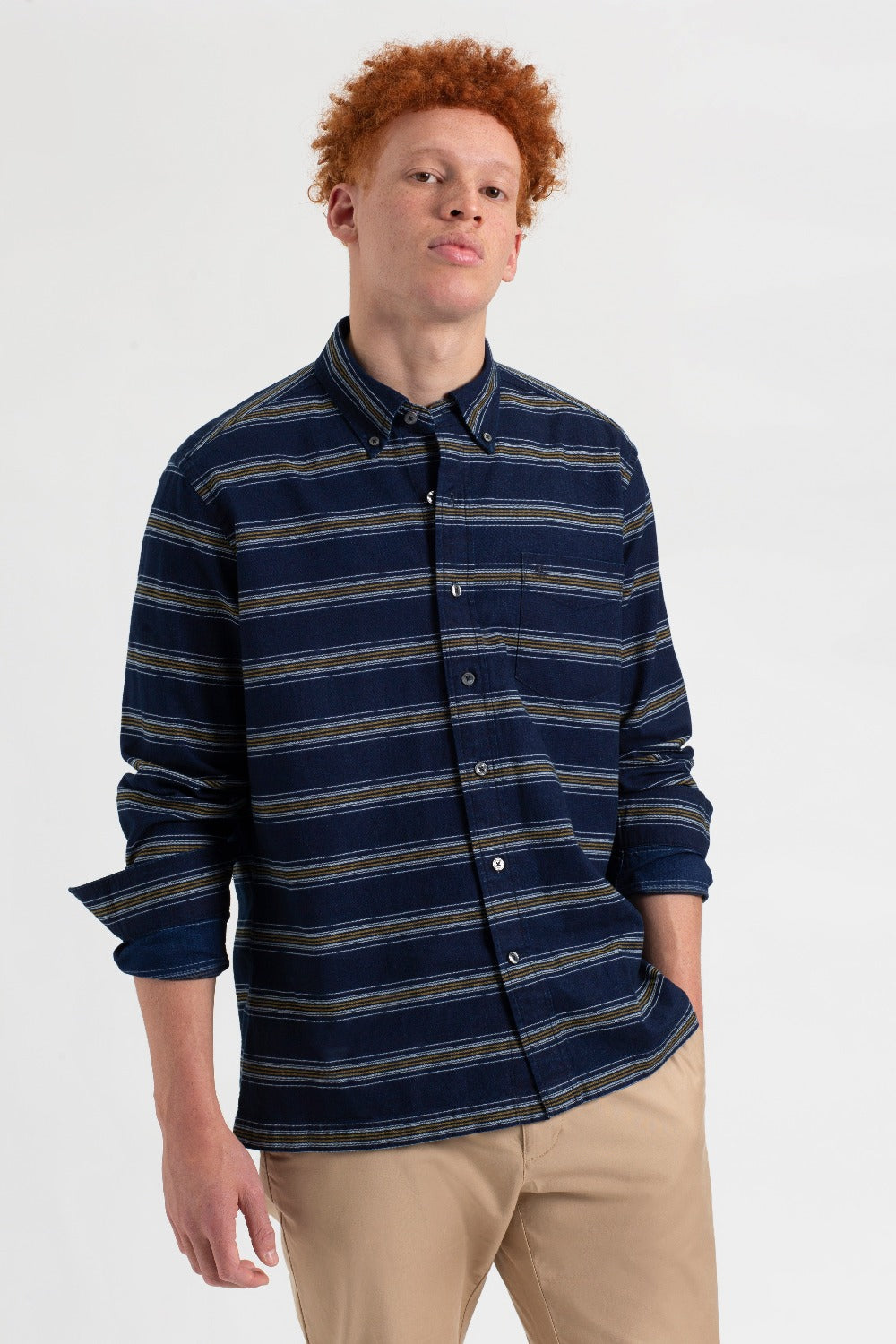 Indigo Ben Sherman Dalston Blues Long Sleeve Indigo Stripe Shirts | 6318-ZKGDW