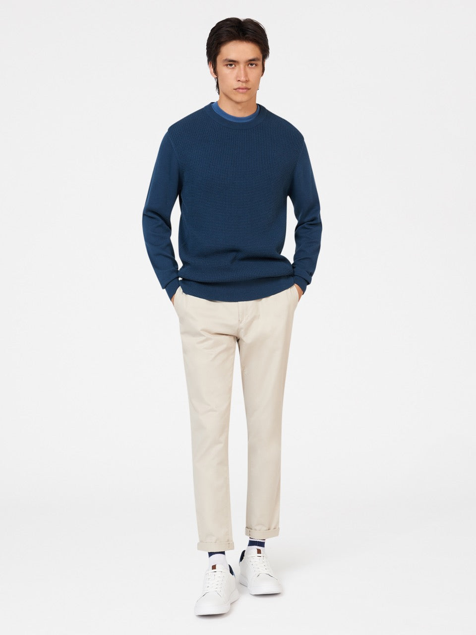 Indigo Ben Sherman Textured Crewneck Knitwear | 3576-TZXBS