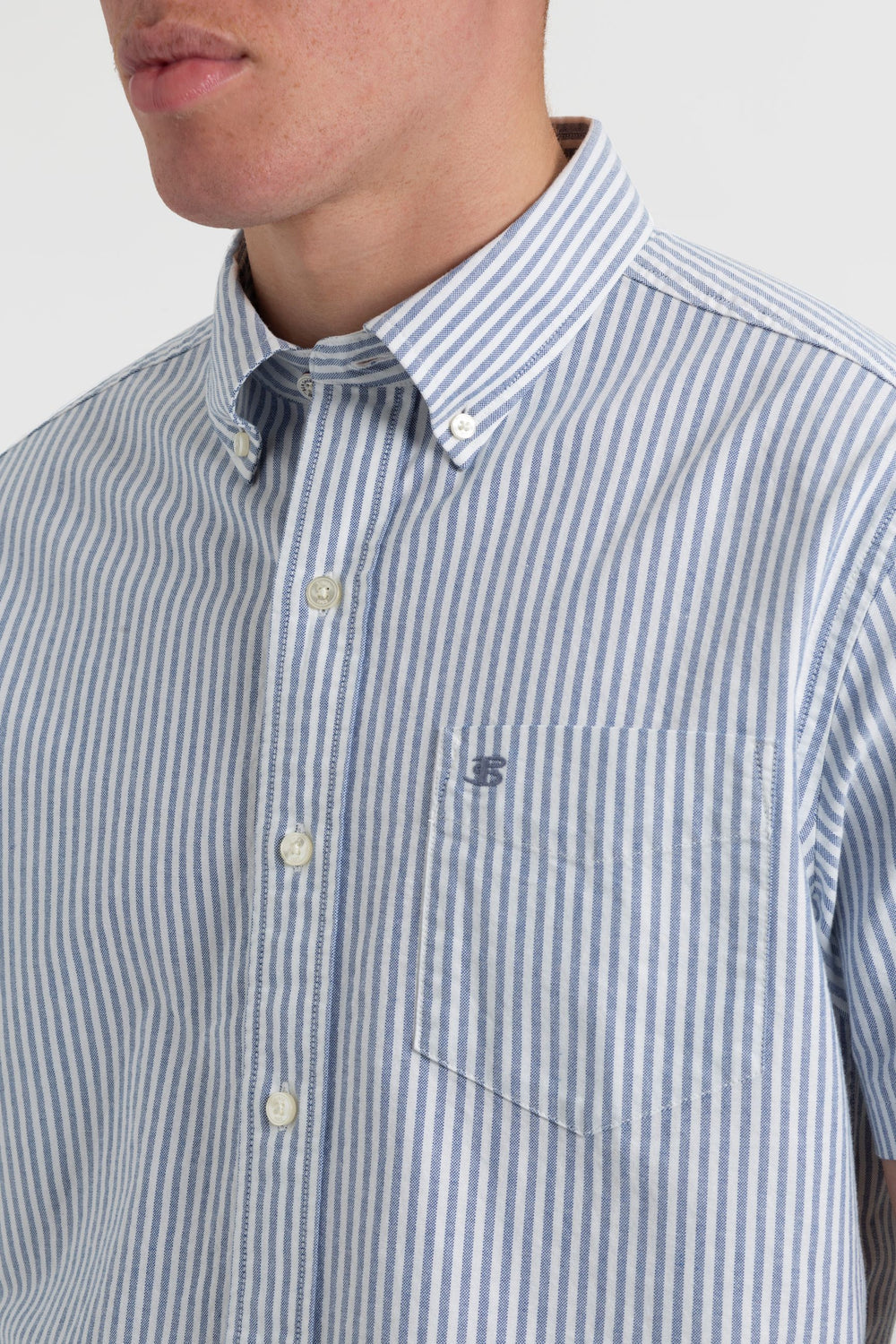 Indigo Stripes Ben Sherman Short Sleeve Brighton Oxford Organic Bengal Stripe Shirts | 5798-WNEZT