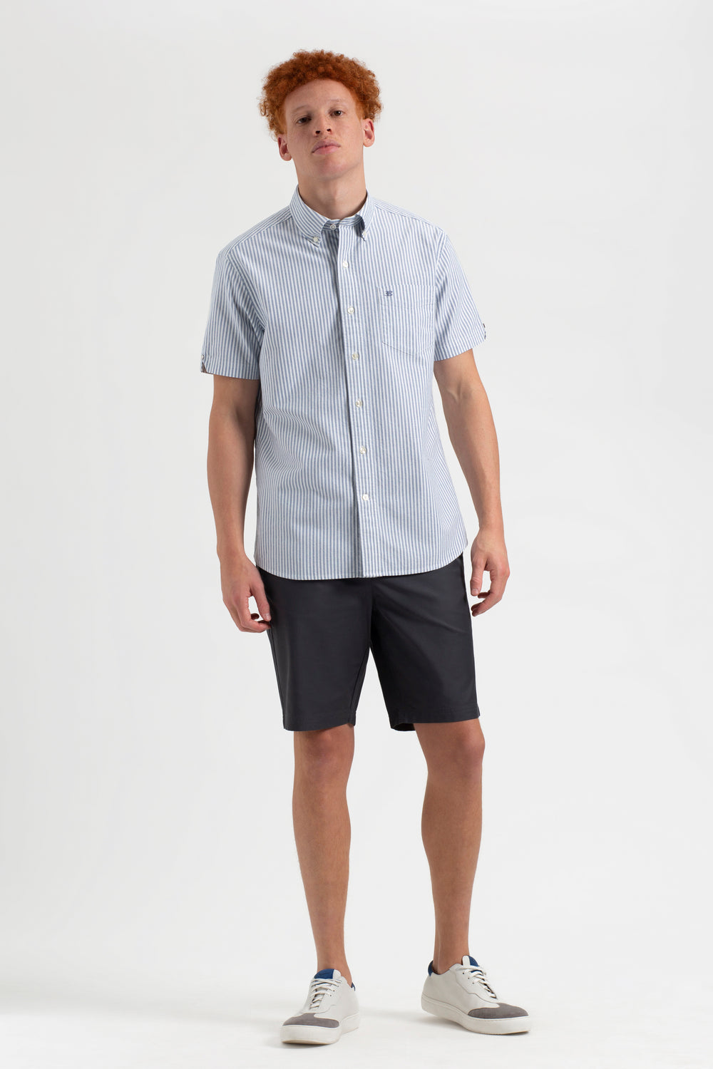 Indigo Stripes Ben Sherman Short Sleeve Brighton Oxford Organic Bengal Stripe Shirts | 5798-WNEZT