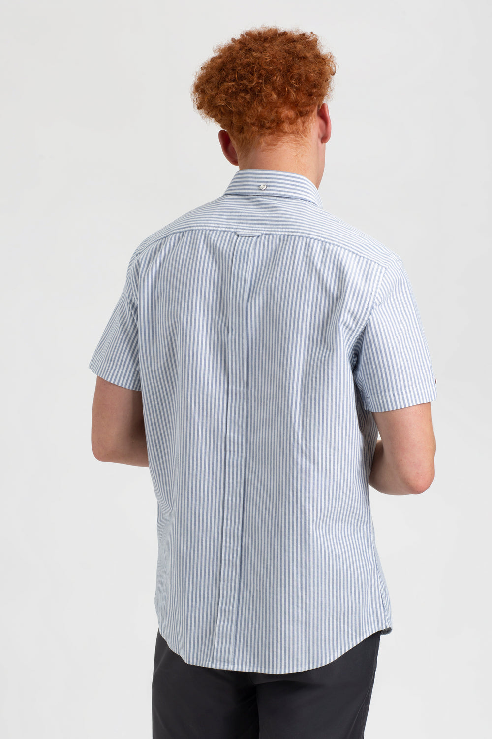 Indigo Stripes Ben Sherman Short Sleeve Brighton Oxford Organic Bengal Stripe Shirts | 5798-WNEZT