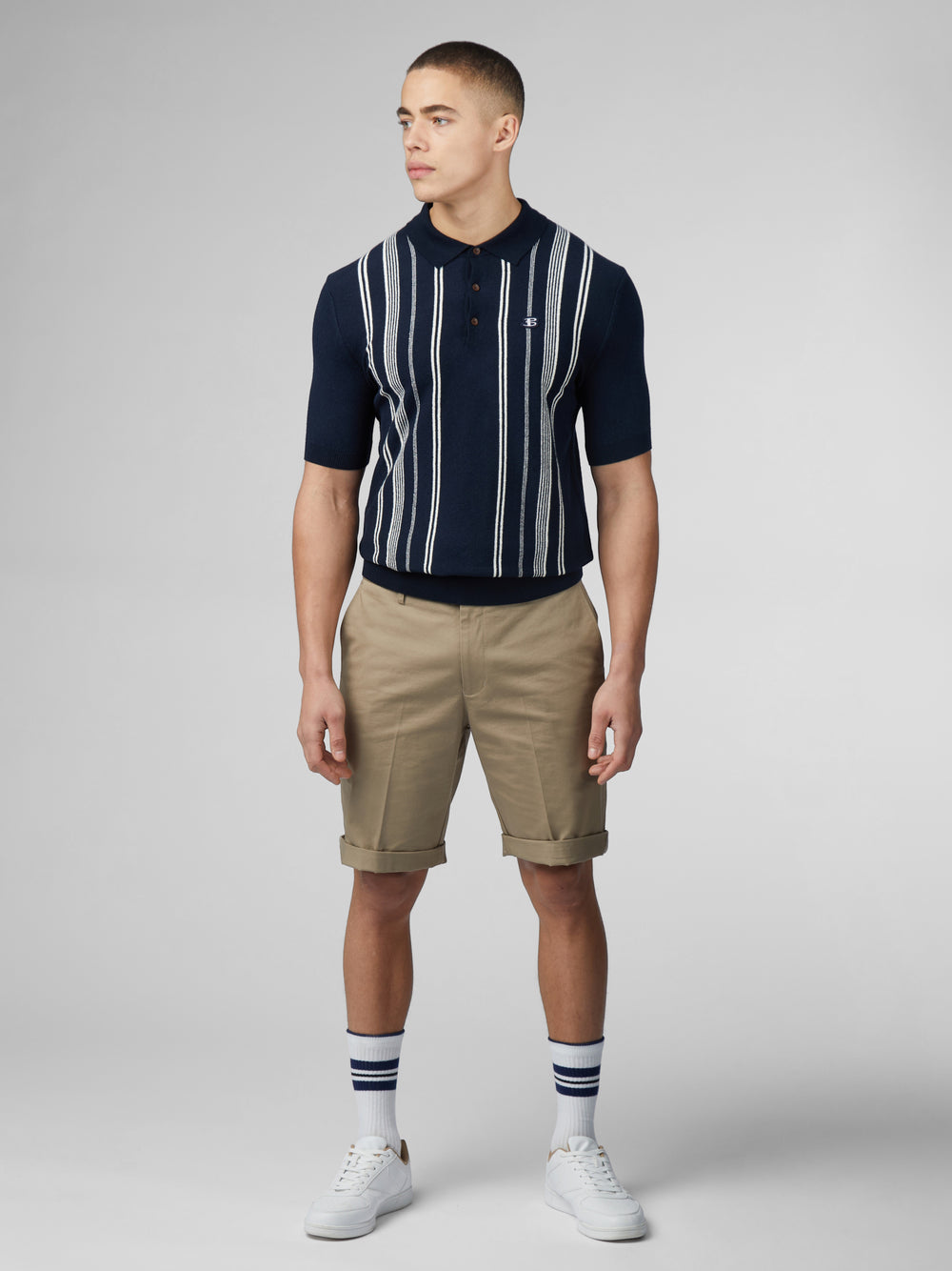 Navy Ben Sherman B by Ben Sherman Crinkle Cotton Stripe Polo Knitwear | 6739-OJHVG