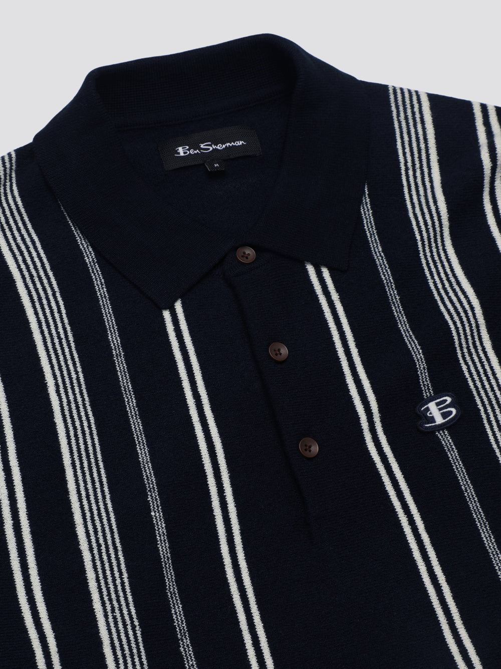 Navy Ben Sherman B by Ben Sherman Crinkle Cotton Stripe Polo Knitwear | 6739-OJHVG