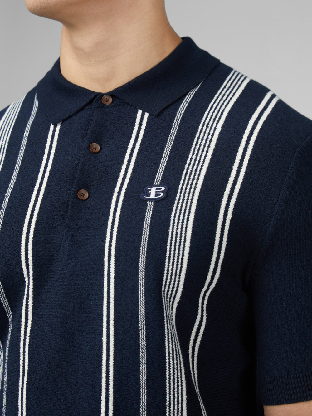 Navy Ben Sherman B by Ben Sherman Crinkle Cotton Stripe Polo Knitwear | 6739-OJHVG