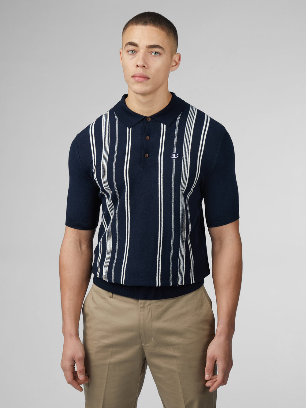 Navy Ben Sherman B by Ben Sherman Crinkle Cotton Stripe Polo Knitwear | 6739-OJHVG