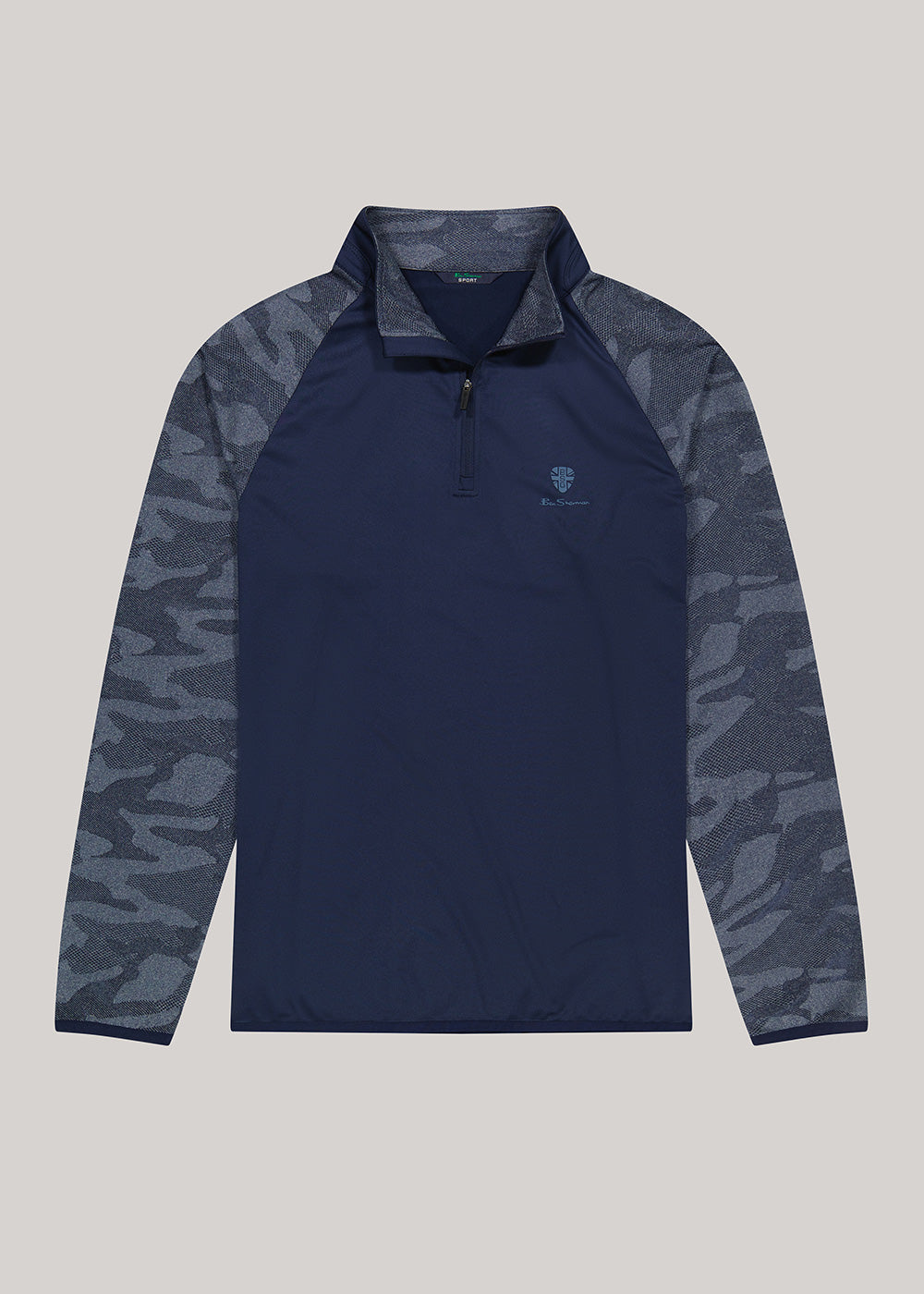 Navy Ben Sherman Camo Jacq. Sleeve Quarter Zip Jackets | 5497-IKCHR