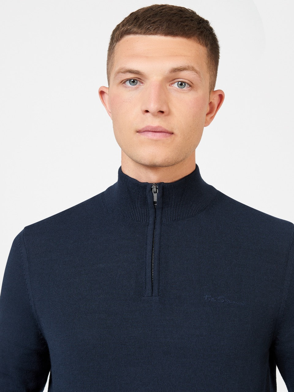 Navy Ben Sherman Merino Half-Zip Knitwear | 7493-CREDL