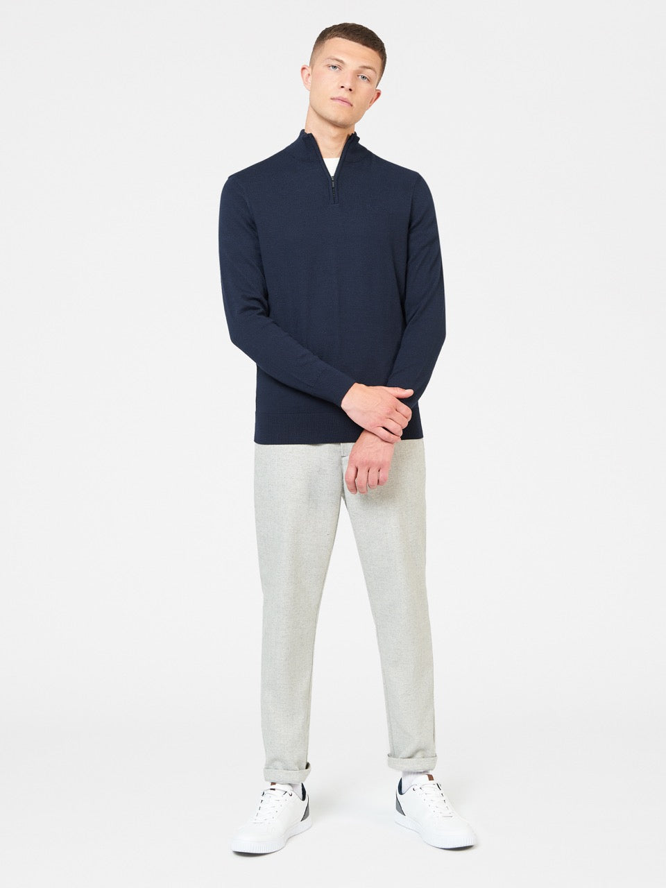 Navy Ben Sherman Merino Half-Zip Knitwear | 7493-CREDL