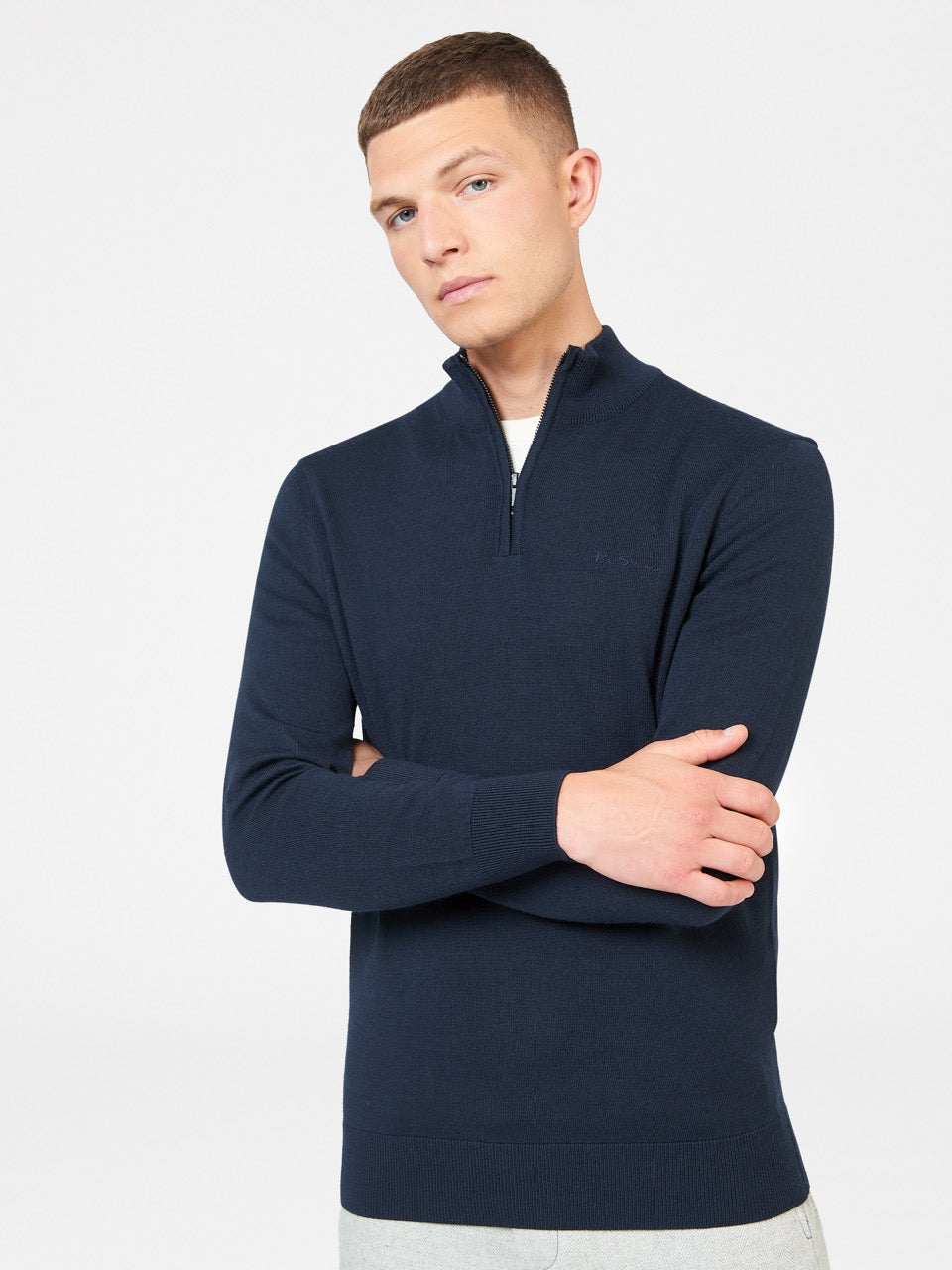 Navy Ben Sherman Merino Half-Zip Knitwear | 7493-CREDL