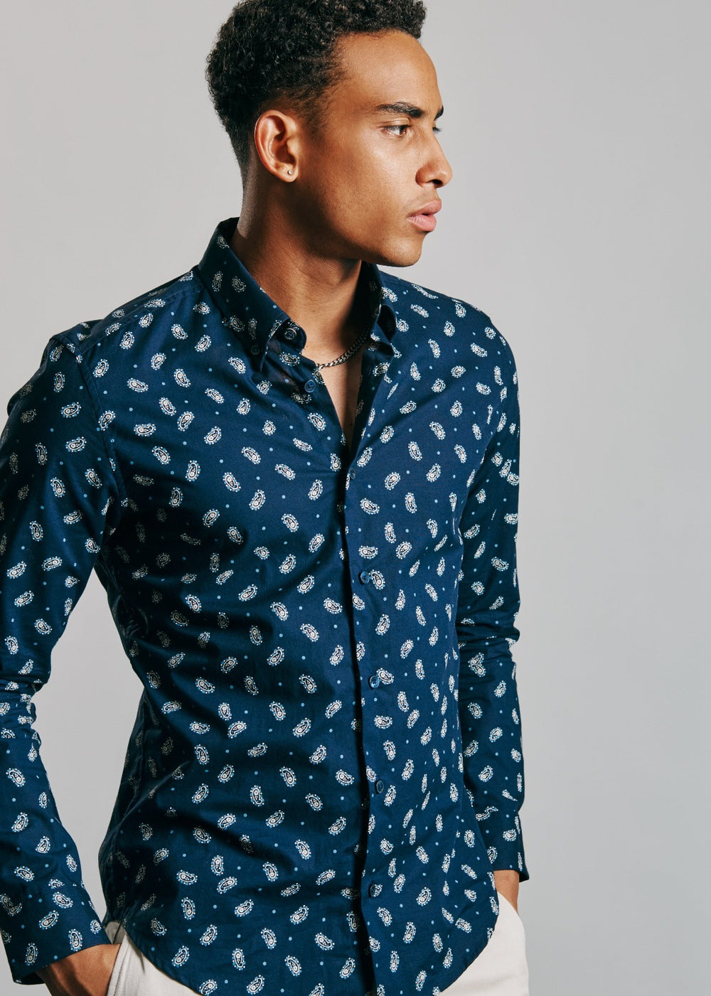 Navy Ben Sherman Micro Paisley Shirts | 4186-AKTCY