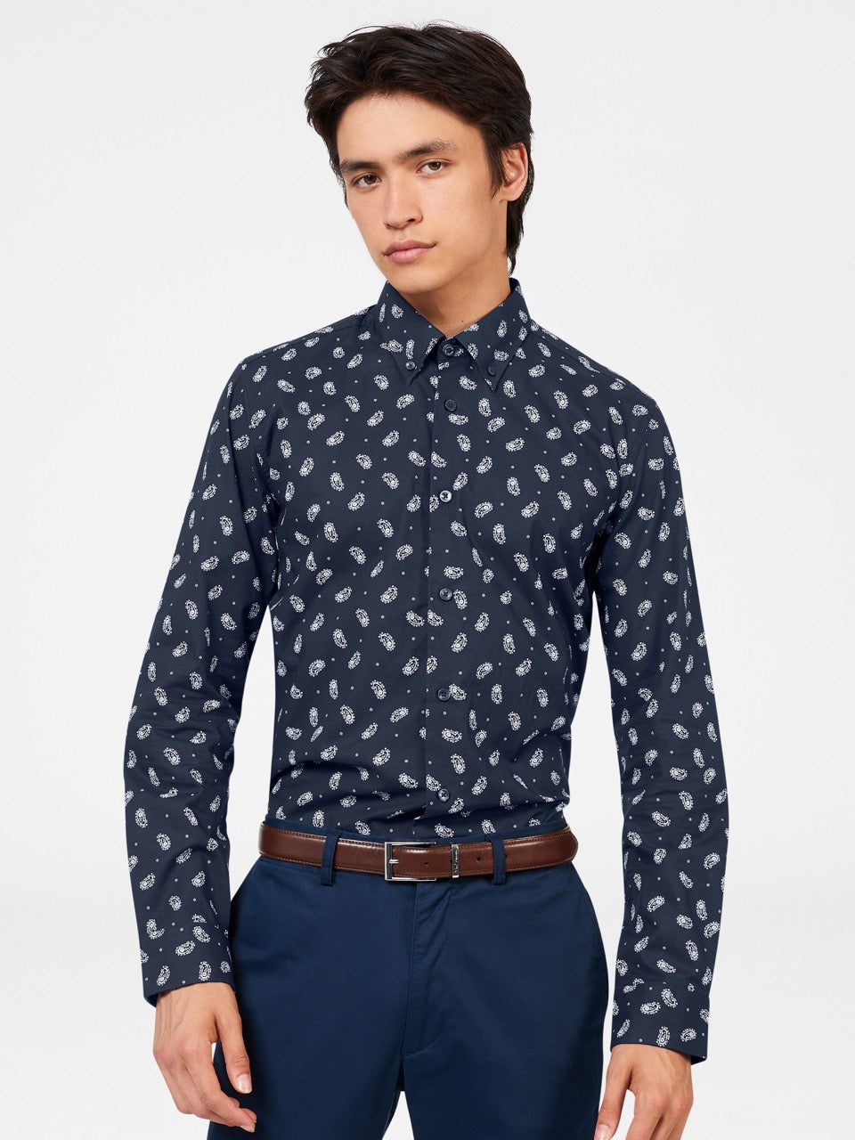 Navy Ben Sherman Micro Paisley Shirts | 4186-AKTCY