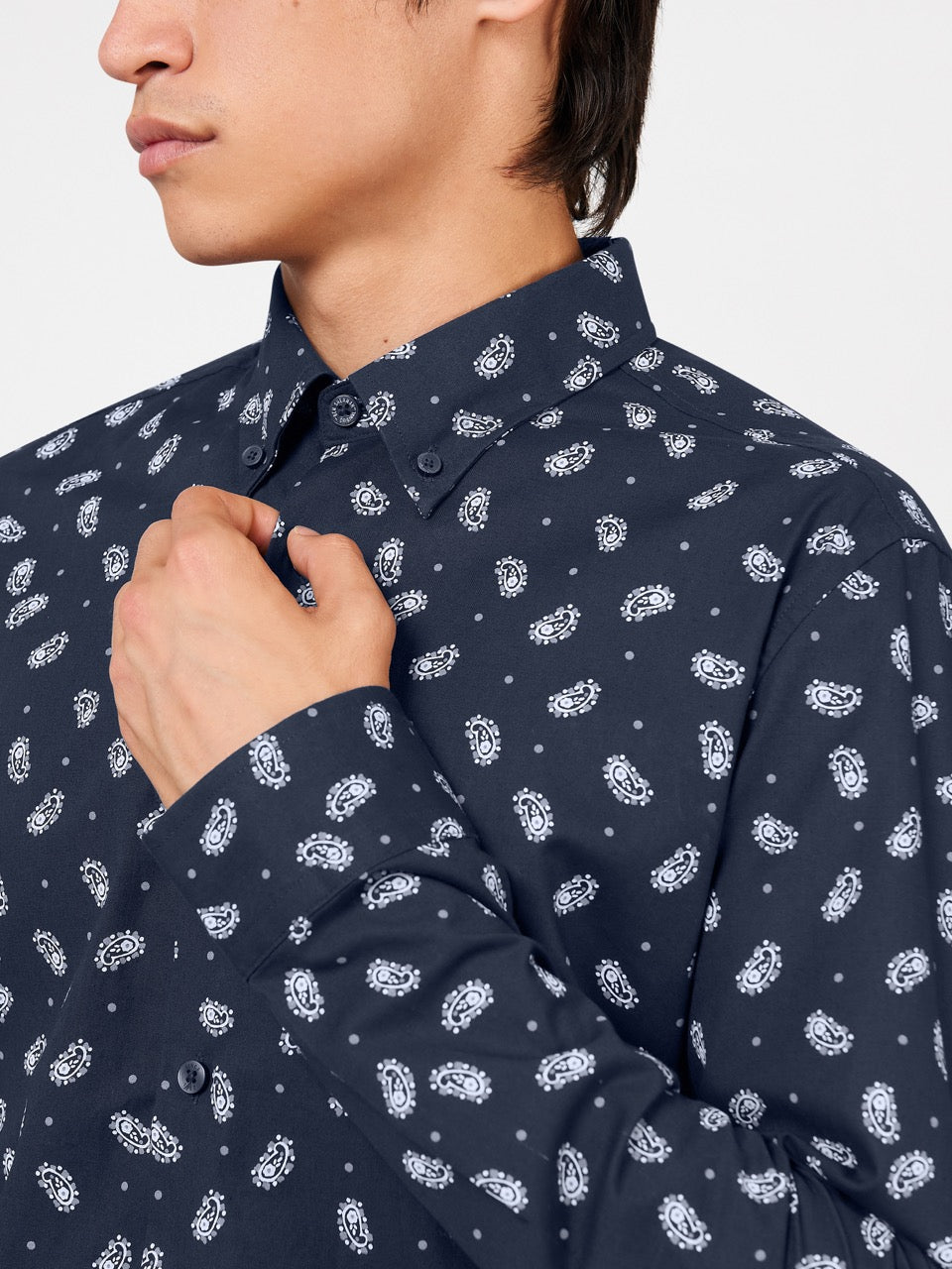 Navy Ben Sherman Micro Paisley Shirts | 4186-AKTCY