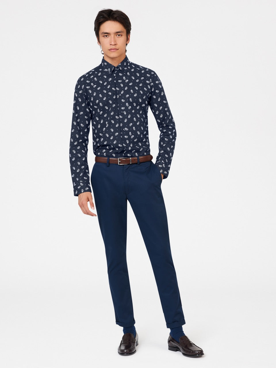 Navy Ben Sherman Micro Paisley Shirts | 4186-AKTCY