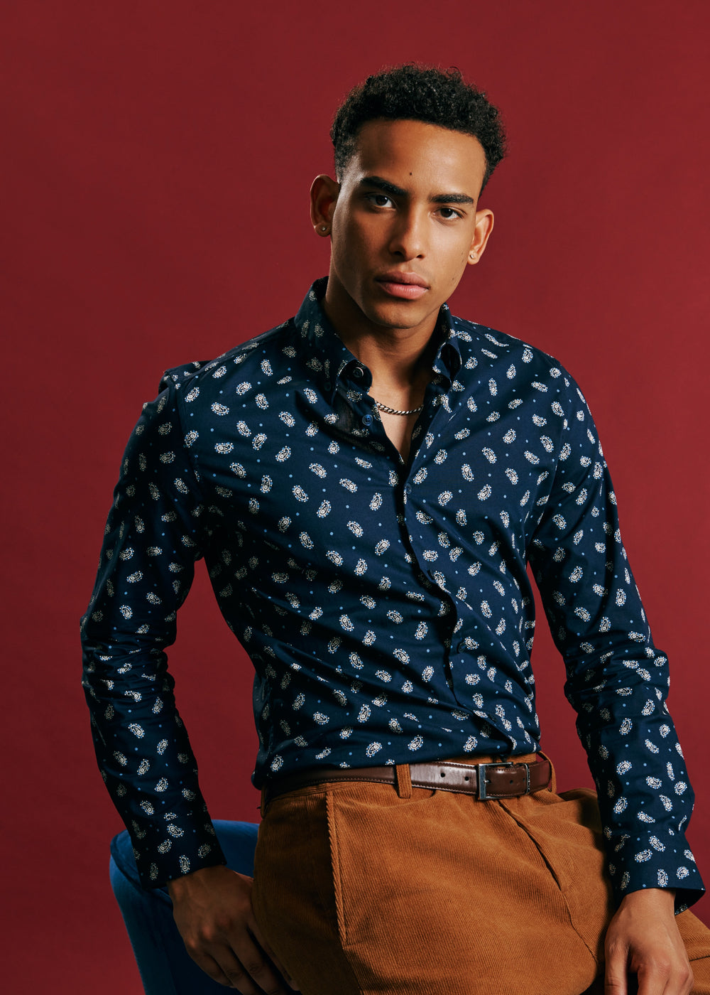 Navy Ben Sherman Micro Paisley Shirts | 4186-AKTCY