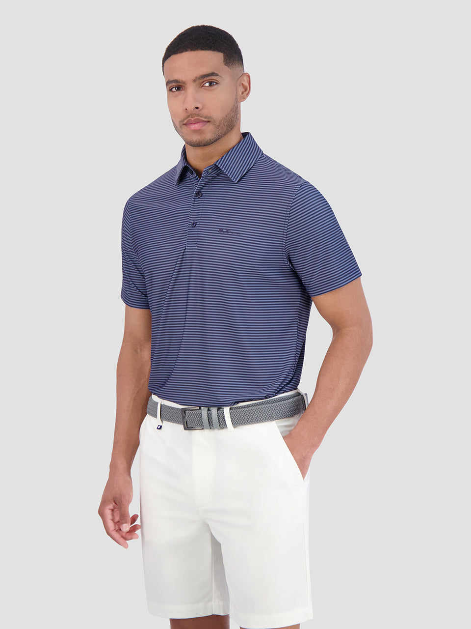 Navy Ben Sherman Mini Stripes Tech Jersey Sports Fit Polo Shirts | 9108-AUMHS