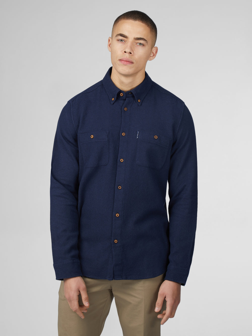 Navy Ben Sherman Signature Boucle Shirts | 6253-QHNMY