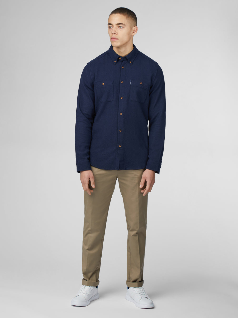 Navy Ben Sherman Signature Boucle Shirts | 6253-QHNMY