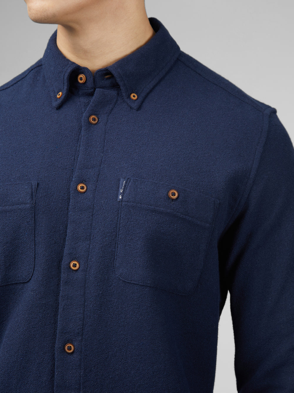 Navy Ben Sherman Signature Boucle Shirts | 6253-QHNMY