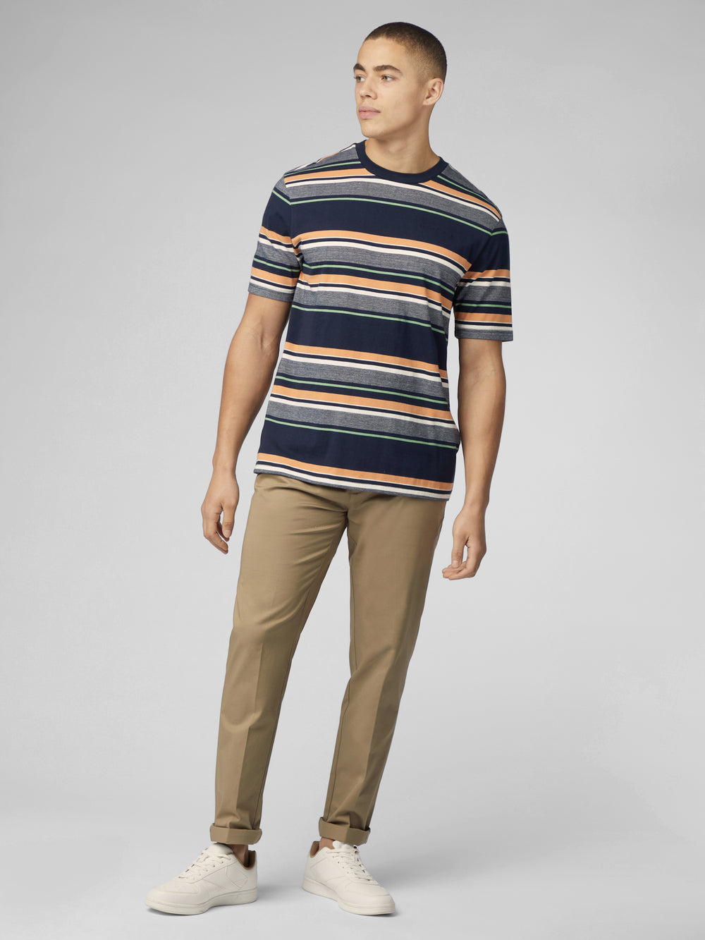 Navy Ben Sherman Signature Engineered Stripe T-Shirt | 6037-SAEGB