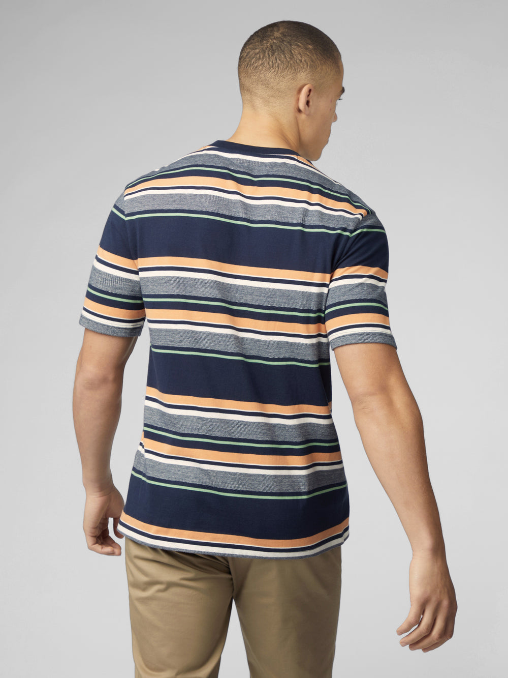 Navy Ben Sherman Signature Engineered Stripe T-Shirt | 6037-SAEGB