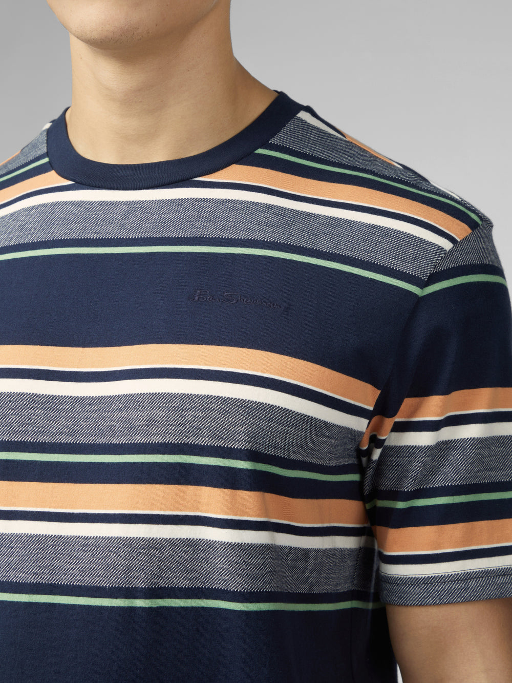 Navy Ben Sherman Signature Engineered Stripe T-Shirt | 6037-SAEGB