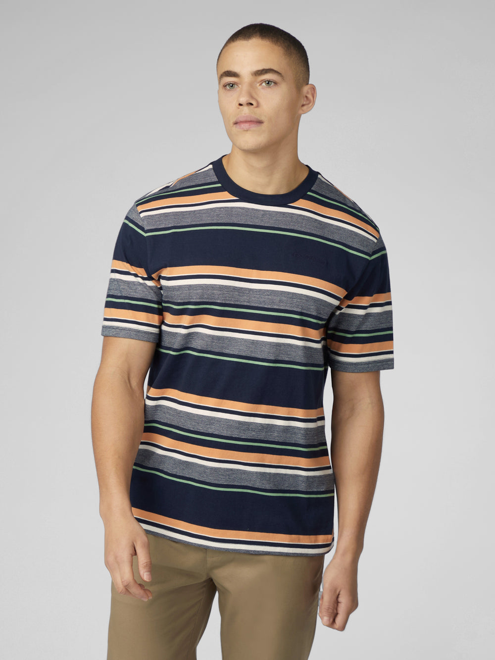 Navy Ben Sherman Signature Engineered Stripe T-Shirt | 6037-SAEGB