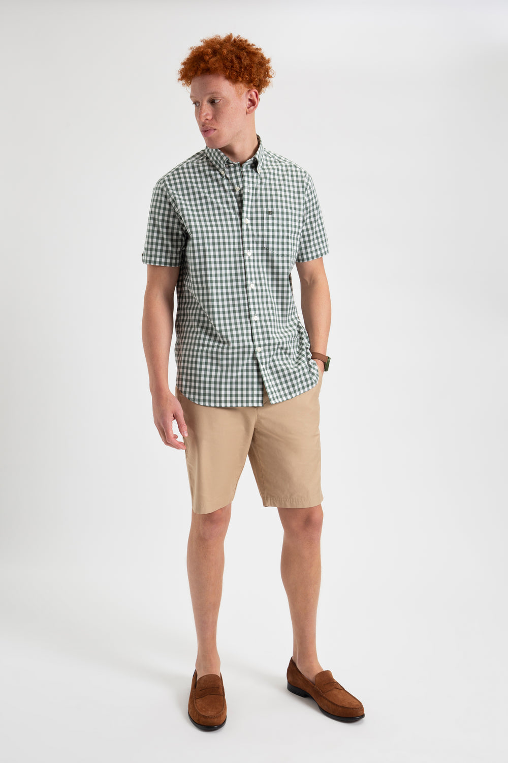 Olive Ben Sherman House Poplin Gingham Shirts | 8570-JUBZD