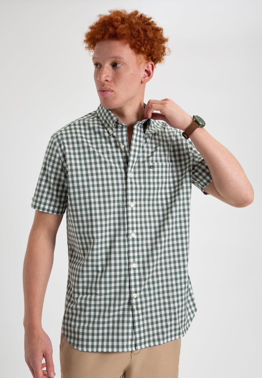 Olive Ben Sherman House Poplin Gingham Shirts | 8570-JUBZD