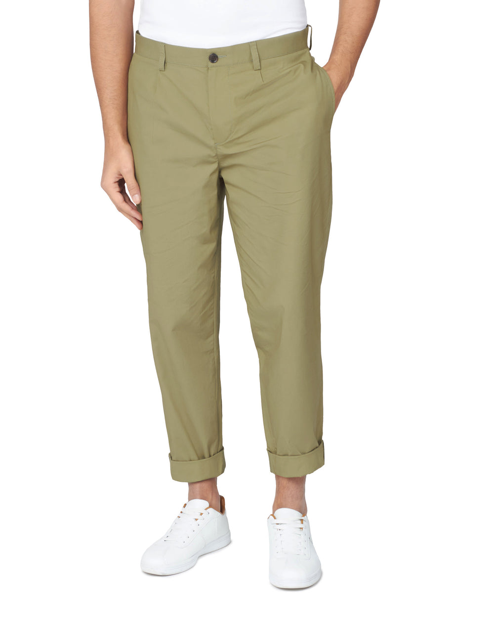 Olive Ben Sherman Poplin Relaxed-Taper Pleated Pants | 4601-MDKSB