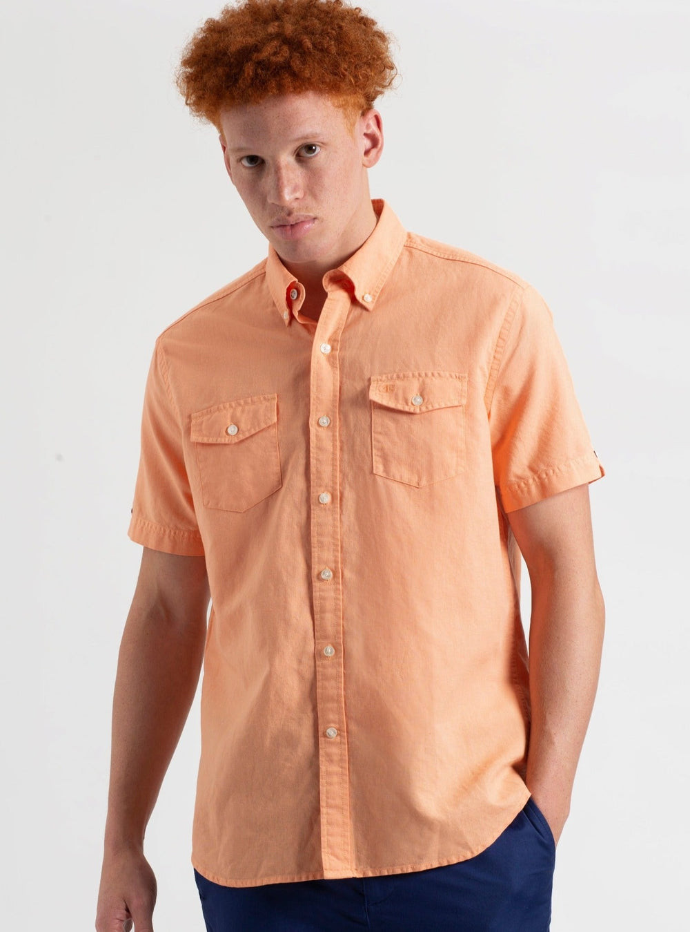 Orange Ben Sherman Garment Dye Linen Shirts | 9438-ZWURP