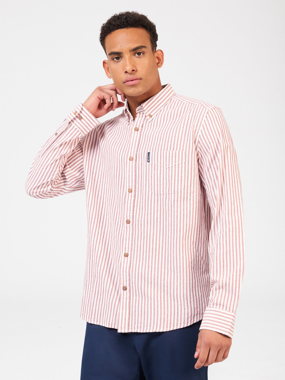 Orange Ben Sherman Recycled Cotton Oxford Stripe Shirts | 3907-XHMAC