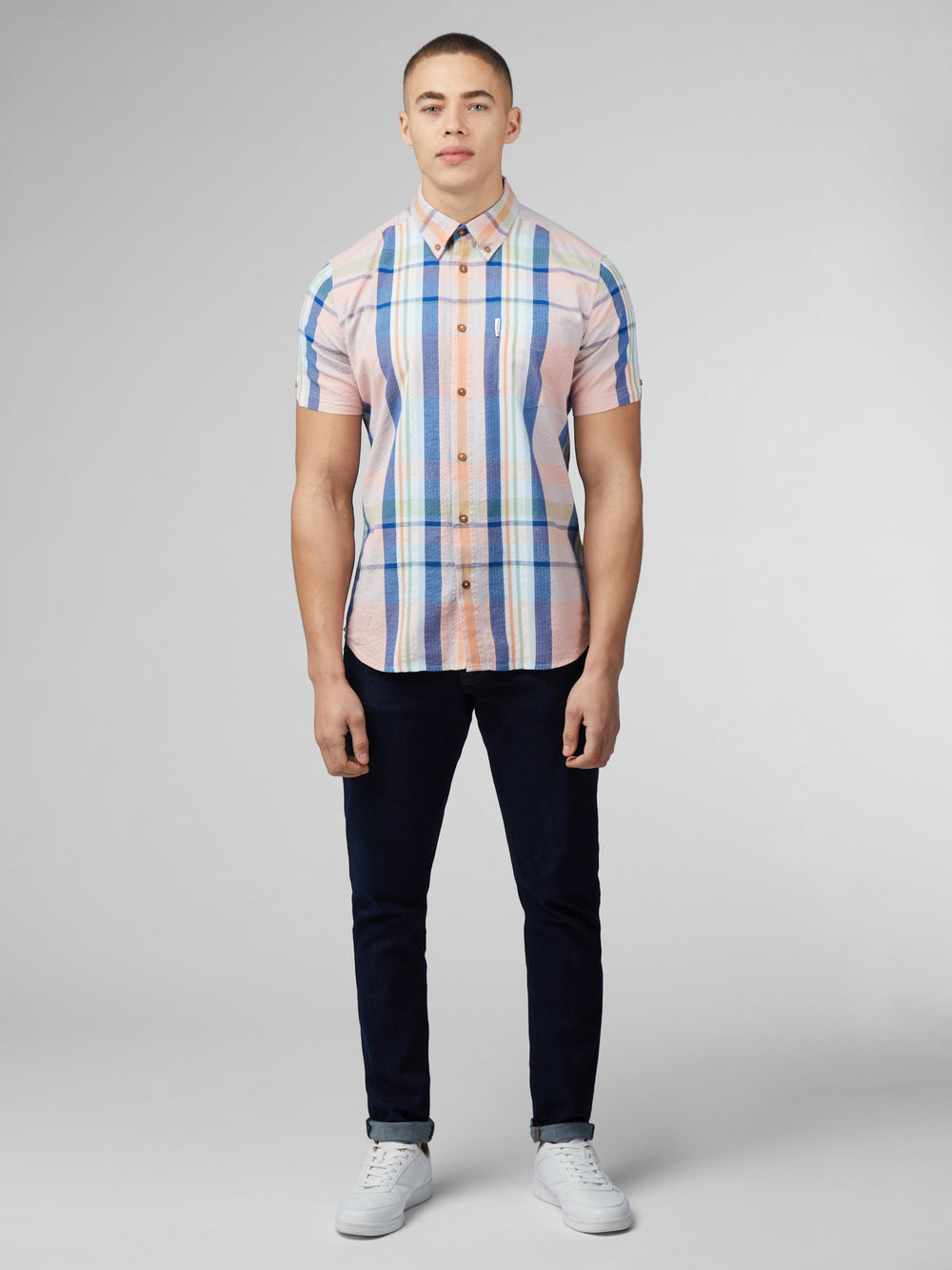 Pink Ben Sherman Signature Seersucker Check Shirts | 0891-LSJNH